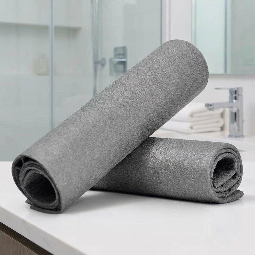 Magic Microfiber Glass Cleaning Cloth, 11.8 × 11.8 in – Reusable Low-Lint Towel for Streak-Reducing Cleaning of Windows, Mirrors, Shower Doors and Car Glass, Gray, 1/3/5-Pack