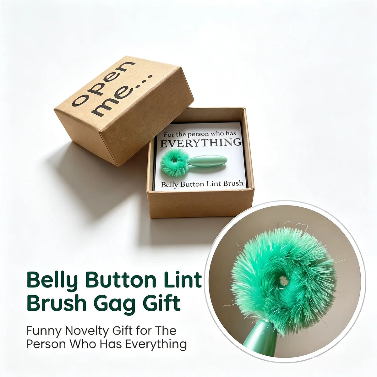 Funny Belly Button Lint Brush Gift Set – Mini Gag Gift with “Open Me” Box