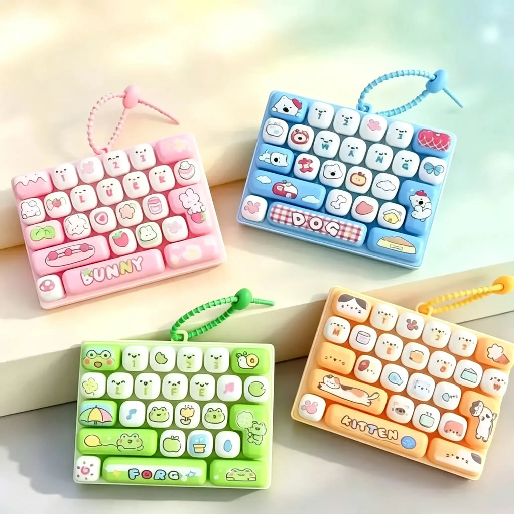 26-Key Mini Fidget Keyboard Keychain – Portable Press Toy & Backpack Accessory