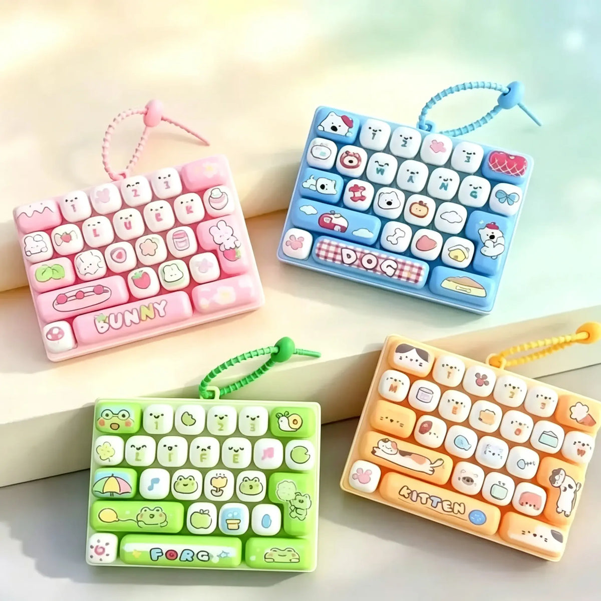 26-Key Mini Fidget Keyboard Keychain – Portable Press Toy & Backpack Accessory
