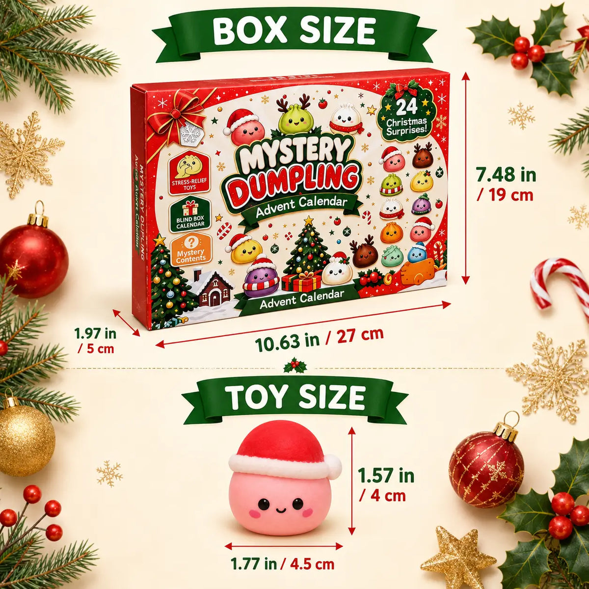 2026 Christmas Mini Squishy Advent Calendar – 24-Day Dumpling Toy Countdown