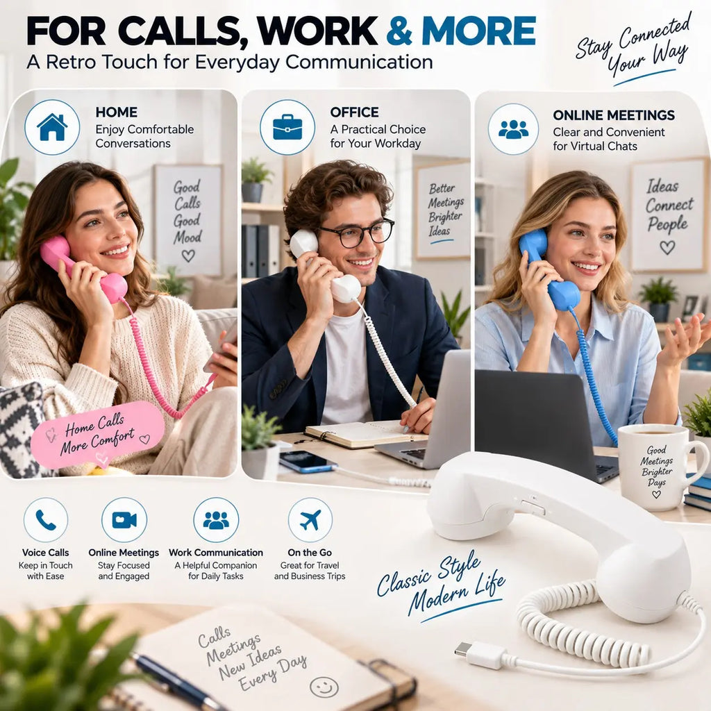 Retro Phone Handset – Type-C / 3.5mm Wired Receiver with Mic & Volume Control