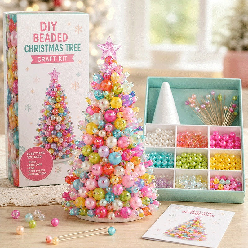 DIY Beaded Christmas Tree Kit – Handmade Tabletop Holiday Decoration Craft Set