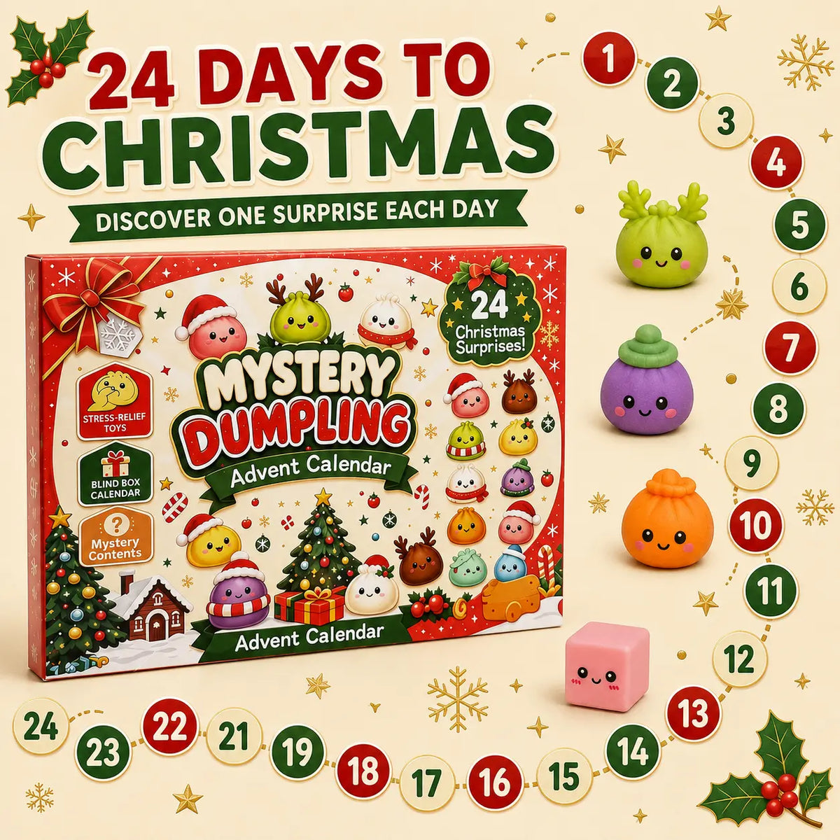 2026 Christmas Mini Squishy Advent Calendar – 24-Day Dumpling Toy Countdown