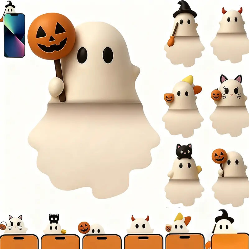 6PCS Halloween Phone Charms – 3D Ghost, Pumpkin & Bat Decorations