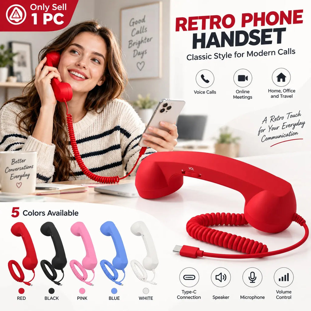 Retro Phone Handset – Type-C / 3.5mm Wired Receiver with Mic & Volume Control