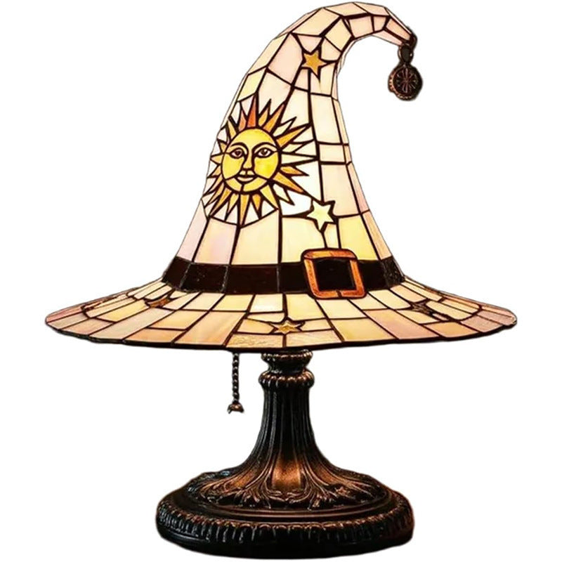 Witch Hat Lamp, Witch Hat Lamp Stained Glass Resin, Stained Glass Resin Lamp Shade Gothic Light, Fun Spooky Lamps Mystical Decor Haunted Wizard Halloween Decoration Used for Indoor Party、Home Dector