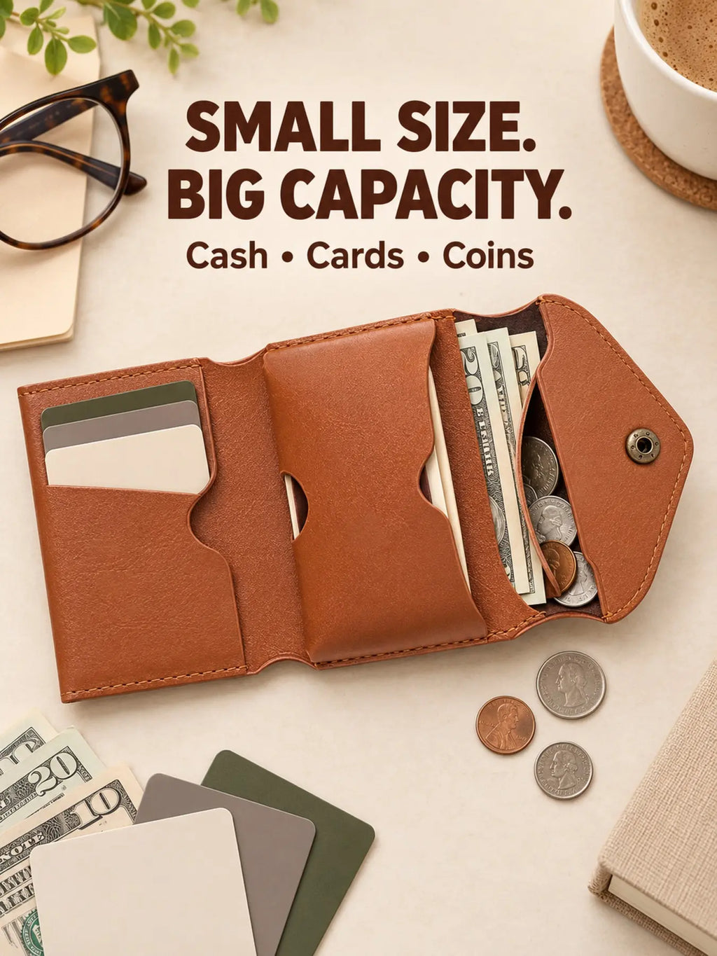 Women's Mini Trifold Wallet – Cute Embossed PU Coin Purse & Card Holder