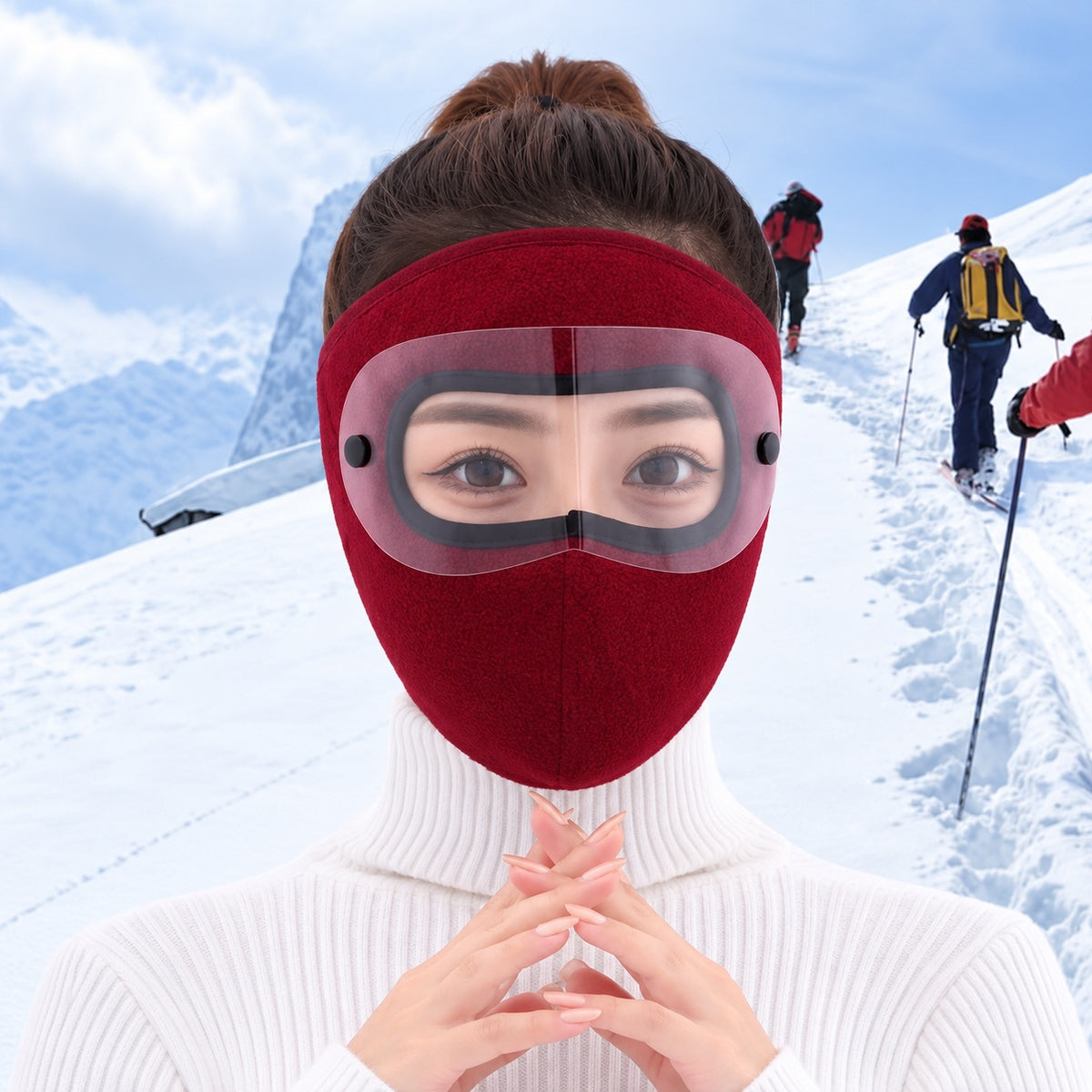 Winter Fleece Face Mask with Clear Wind Shield – Adjustable Full-Coverage Balaclava for Skiing, Cycling & Cold-Weather Outdoor Activities