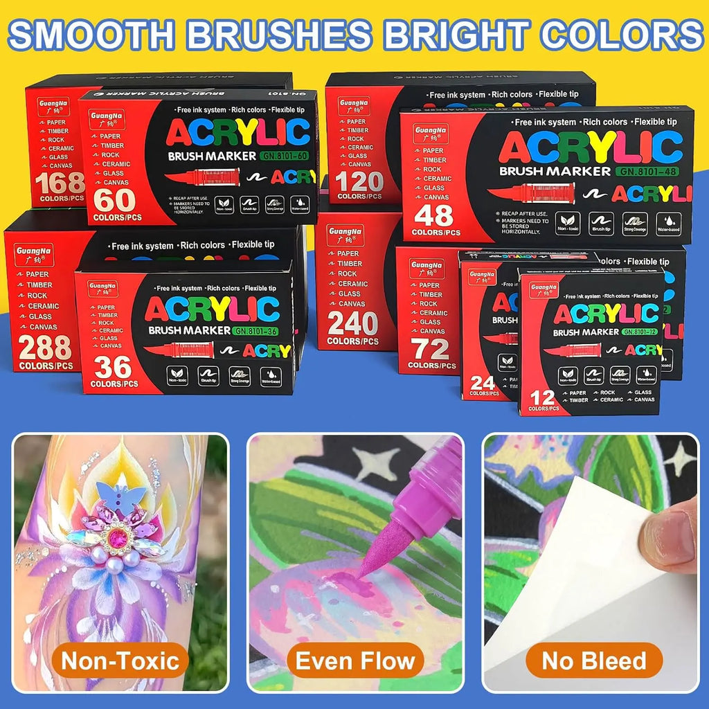 Acrylic Paint Marker Set – Soft Brush Tip Paint Pens, 12/24/36/48/72 Colors