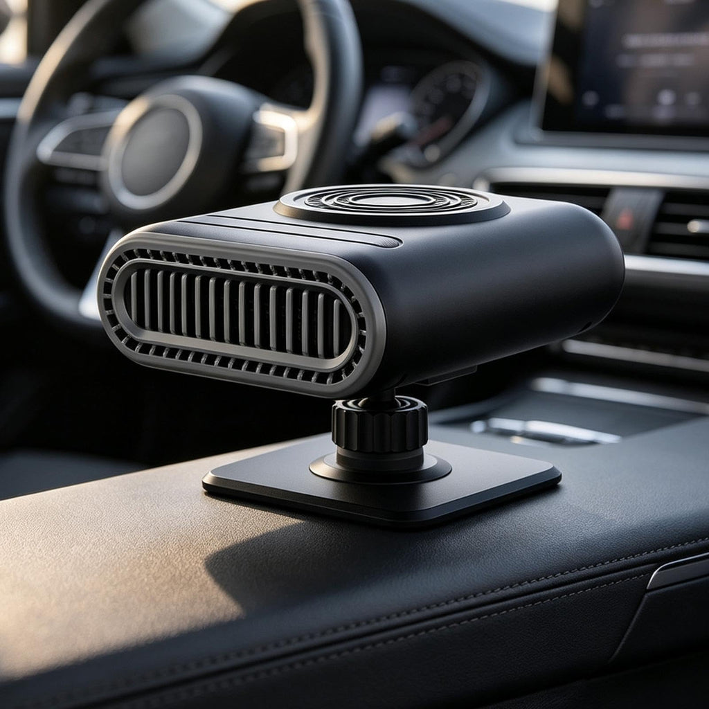 12V Portable Car Heater & Defogging Fan – 120W Three-Setting Dashboard Heater with Adjustable Mount for Winter Driving