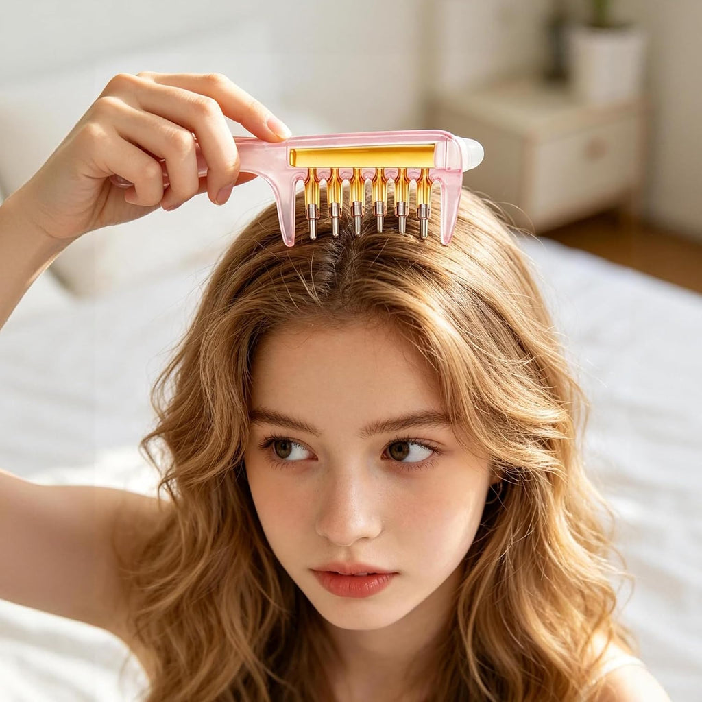 Refillable Scalp Serum Applicator Comb – Multi-Roller Hair Oil Dispenser for Precise Root & Scalp Care