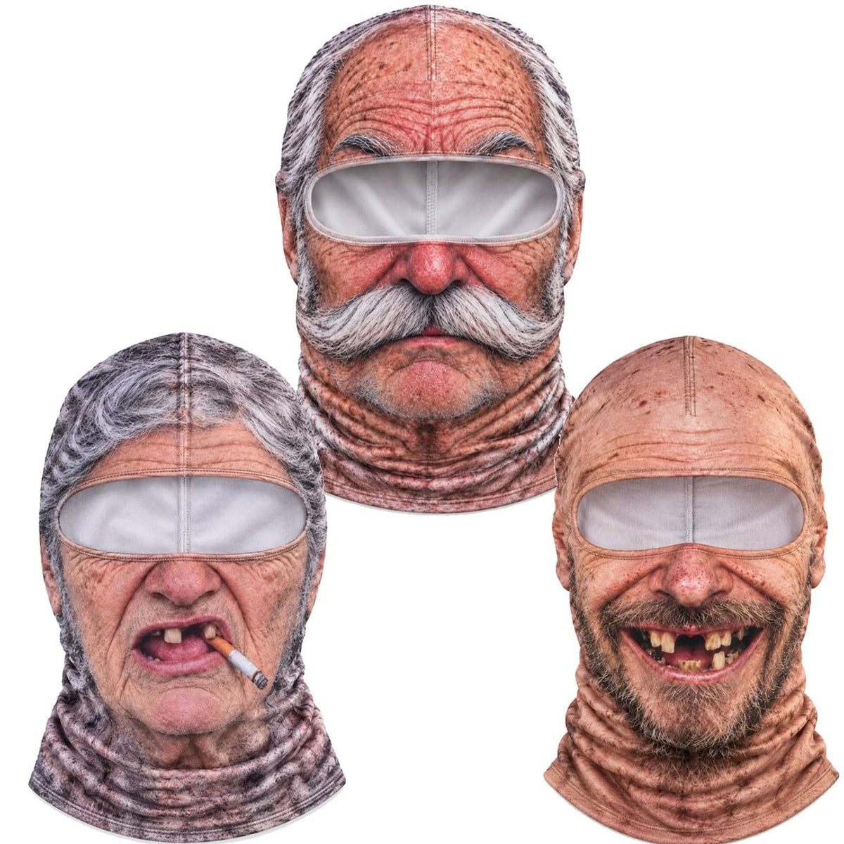 Funny Old Man Balaclava Mask – Realistic 3D-Print Grandpa Face Cover for Skiing, Snowboarding, Halloween & Costume Parties