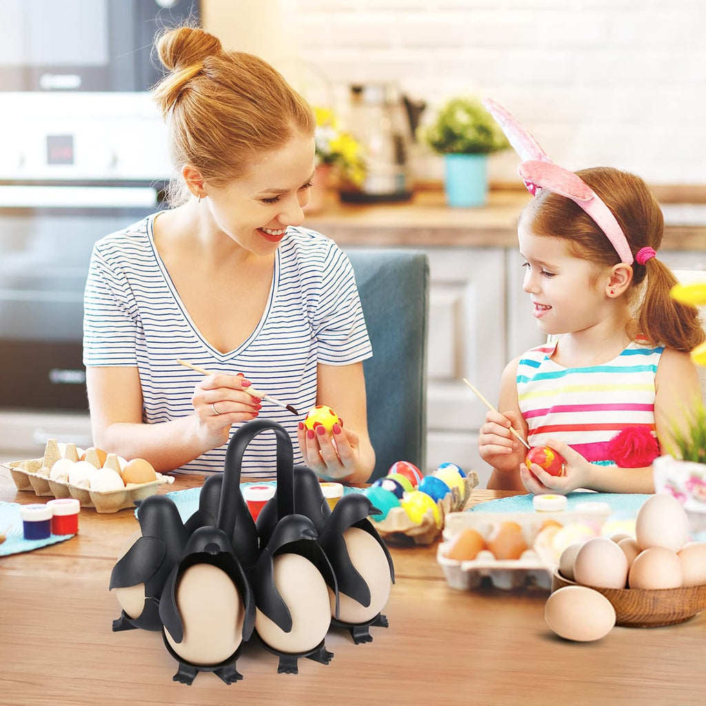 Penguin Egg Poacher & Cutter Set – Non-Stick Silicone Cups for Perfect Poached Eggs, 6-Egg Holder for Cooking & Fridge Storage