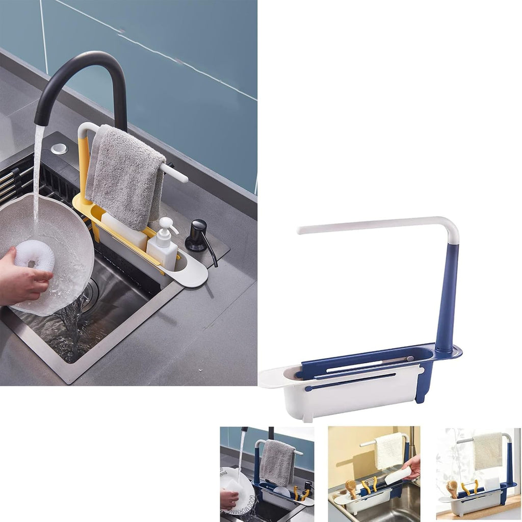Stop the Sink-Side Clutter – Expandable Over-Sink Organizer & Towel Drying Rack｜Adjustable 12.6–17.7 in Design with Raised Towel Bar, Drainage Slots and Tool-Free Installation