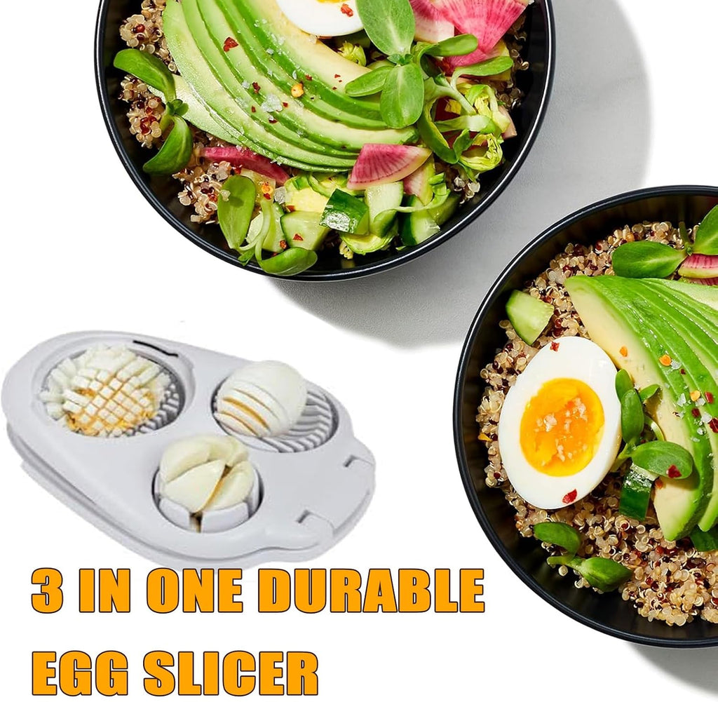 3 in 1 egg slicer for hard boiled eggs heavy duty with Stainless Steel Wires,3 Slice Modes Egg Cutter, Press-type Kitchen Chopper Breaker Tool for Strawberry, Mushroom, Grape, Cherry Tomato