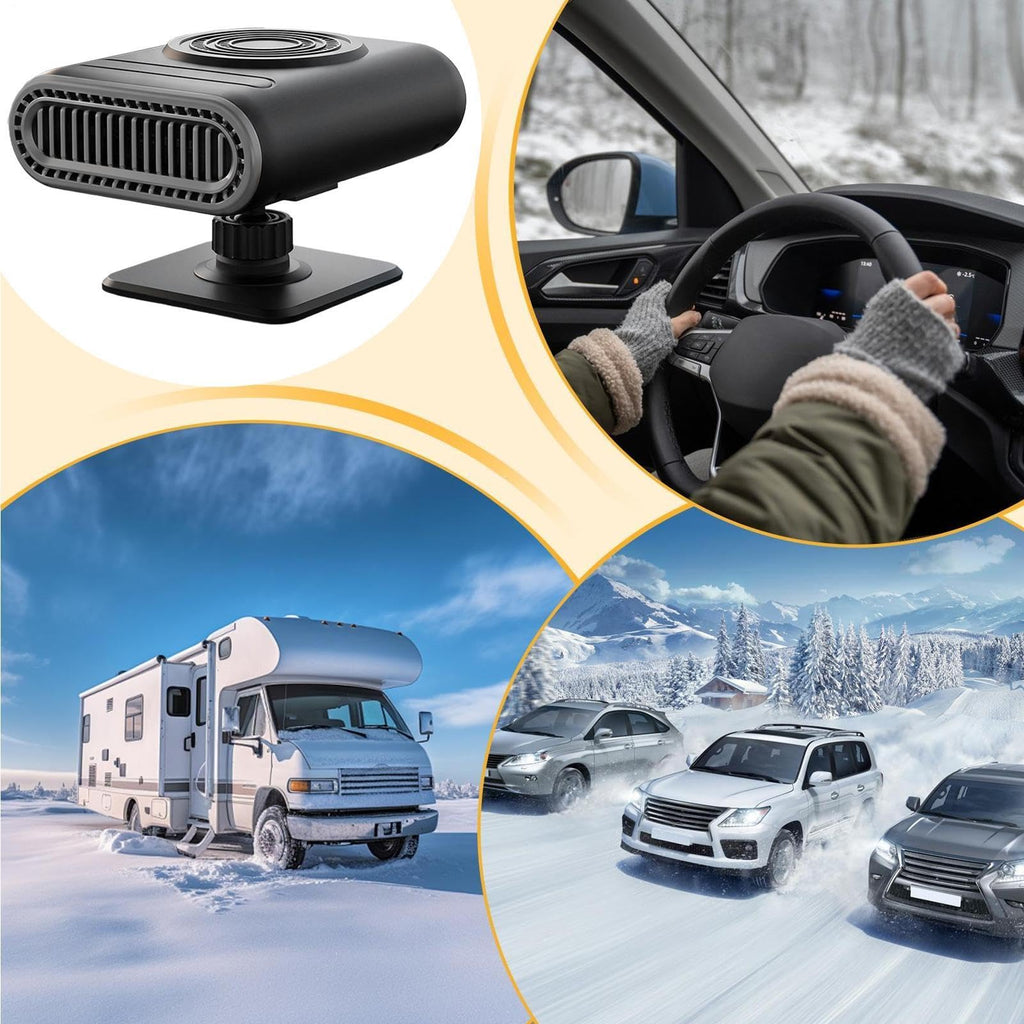 12V Portable Car Heater & Defogging Fan – 120W Three-Setting Dashboard Heater with Adjustable Mount for Winter Driving
