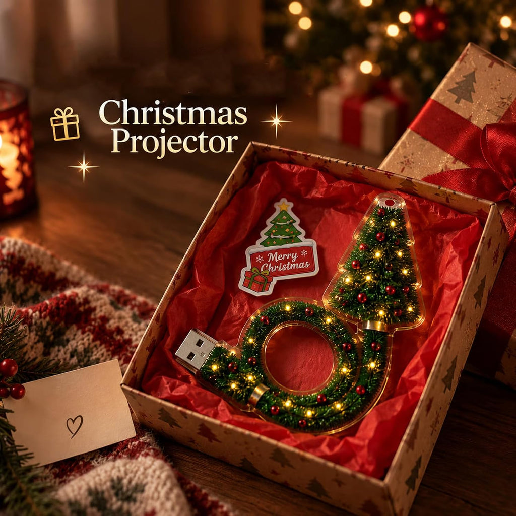 Christmas Projector Light – USB Flexible Tree Lamp with 6 Festive Patterns