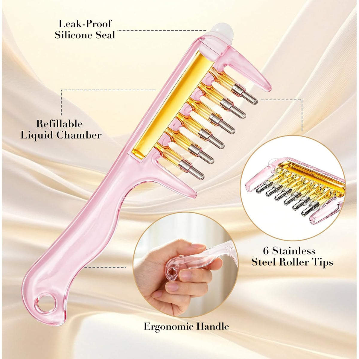 Refillable Scalp Serum Applicator Comb – Multi-Roller Hair Oil Dispenser for Precise Root & Scalp Care