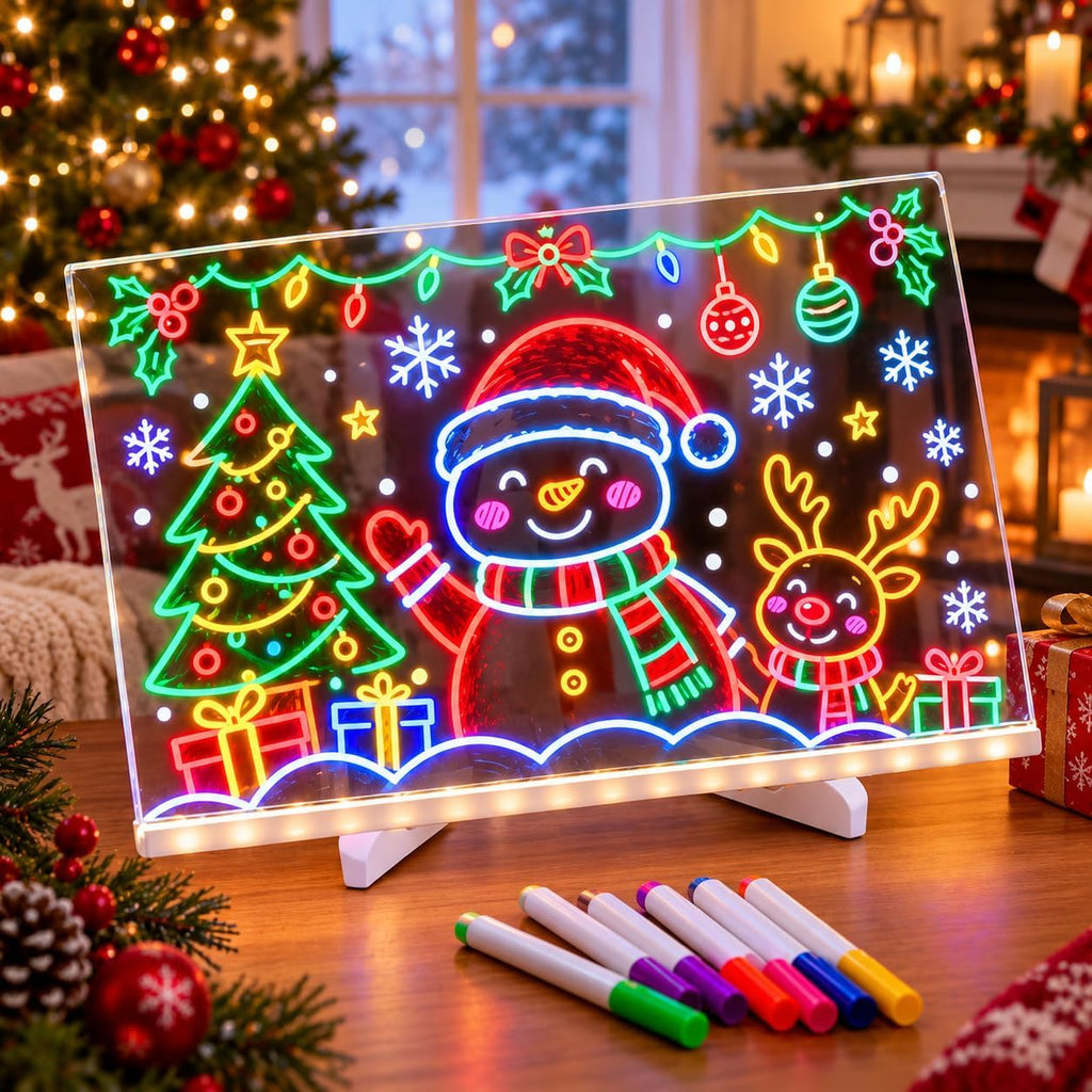 LED Acrylic Message Board with Stand – Reusable Light-Up Drawing & Writing Sign with Fluorescent Markers