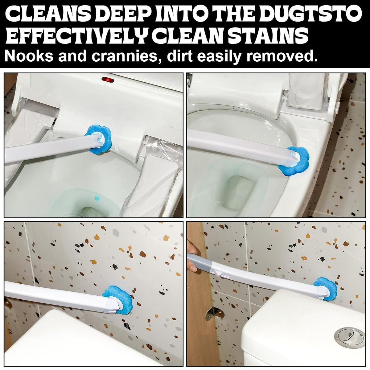 Disposable Toilet Brush Wand with Wall-Mounted Storage & 24 or 48 Blue Replacement Heads｜Clean the Toilet Without Keeping a Dirty Brush