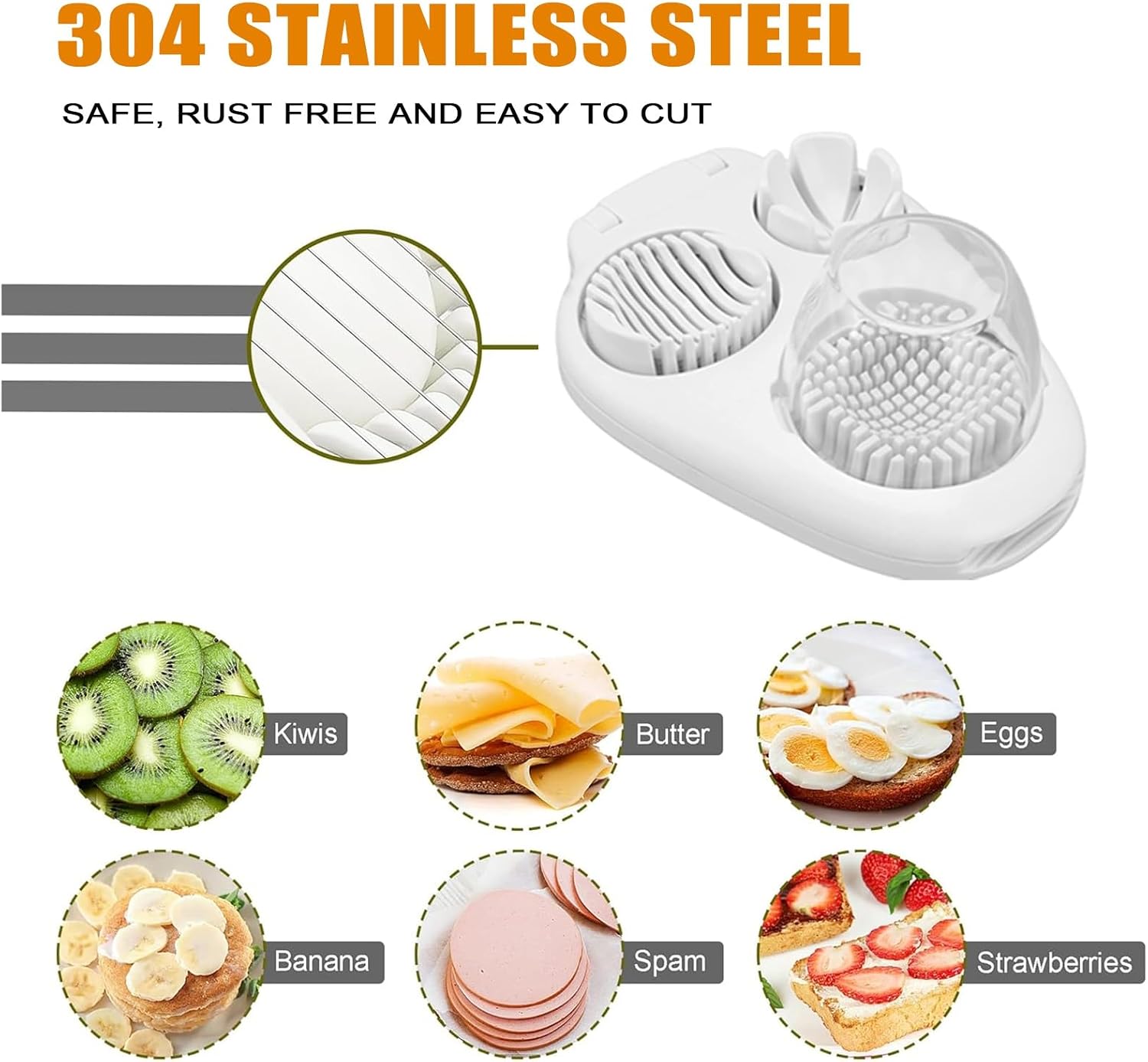 3 in 1 egg slicer for hard boiled eggs heavy duty with Stainless Steel Wires,3 Slice Modes Egg Cutter, Press-type Kitchen Chopper Breaker Tool for Strawberry, Mushroom, Grape, Cherry Tomato