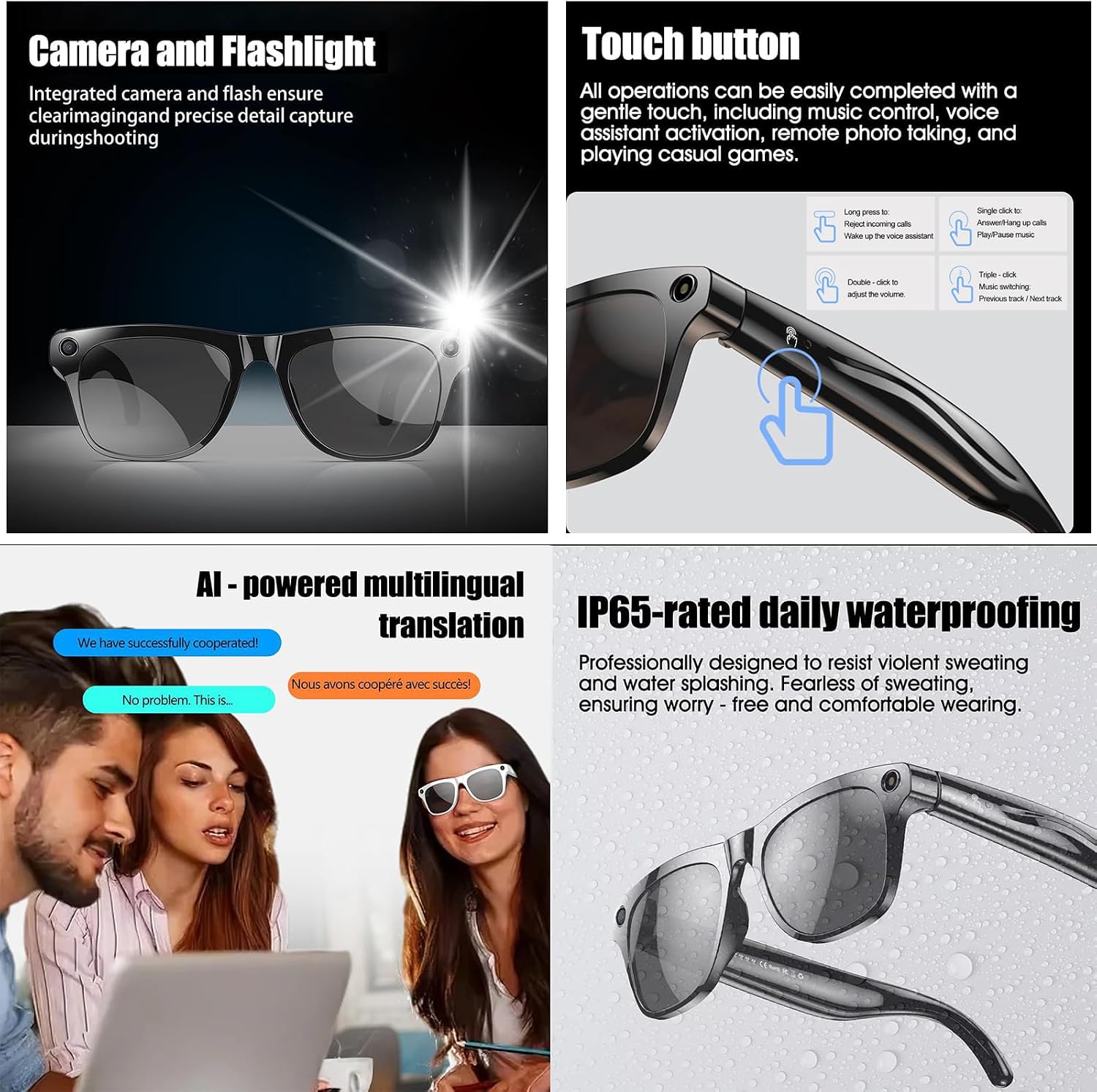 AI Smart Glasses with 8MP Camera | Real-Time Translation, AI Object Recognition, Bluetooth Calls & Music