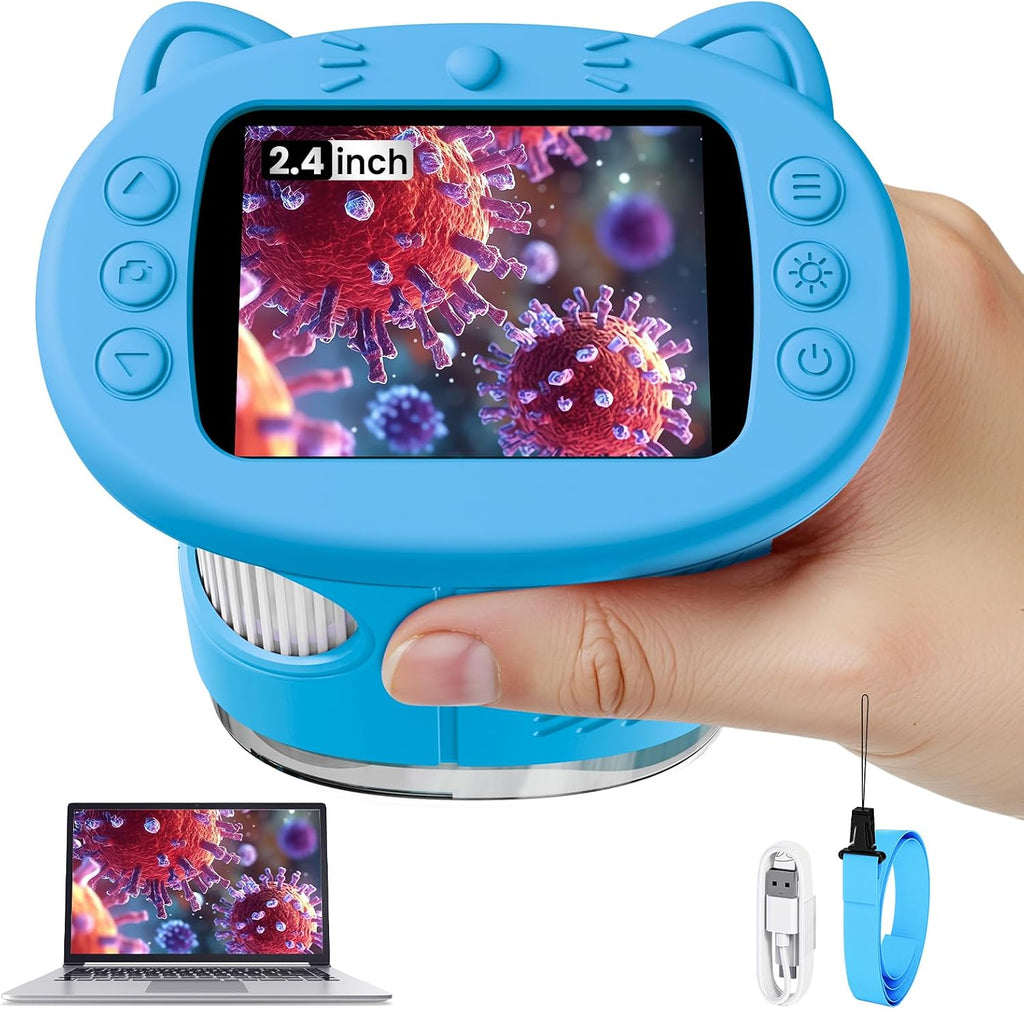 Microscopio para niños, microscopio digital de 2.4 pulgadas con aumento de 1000X, cámara de mano, mini lupa de bolsillo, juguetes educativos de regalos de cumpleaños de Navidad para mayores de 3