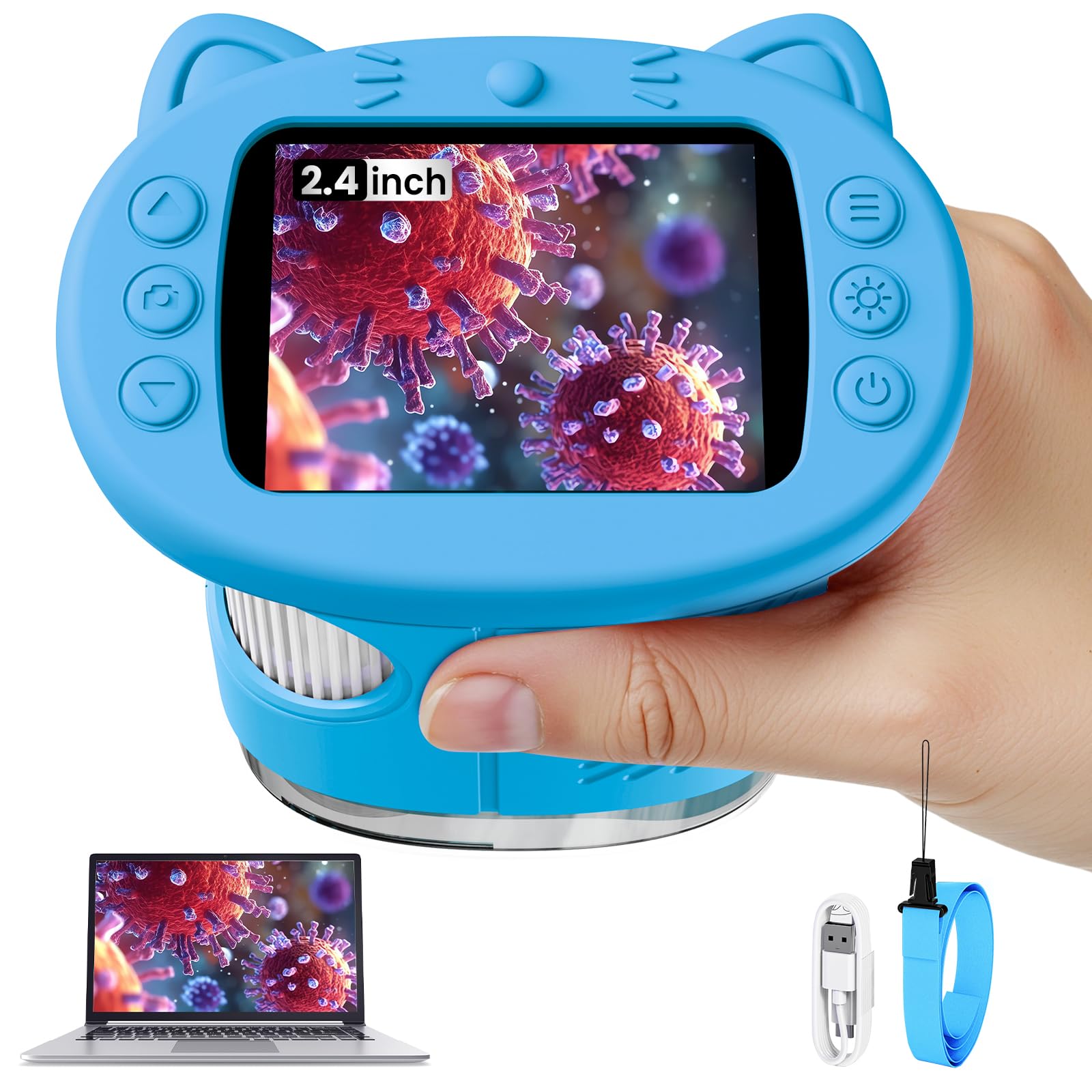 Microscopio para niños, microscopio digital de 2.4 pulgadas con aumento de 1000X, cámara de mano, mini lupa de bolsillo, juguetes educativos de regalos de cumpleaños de Navidad para mayores de 3