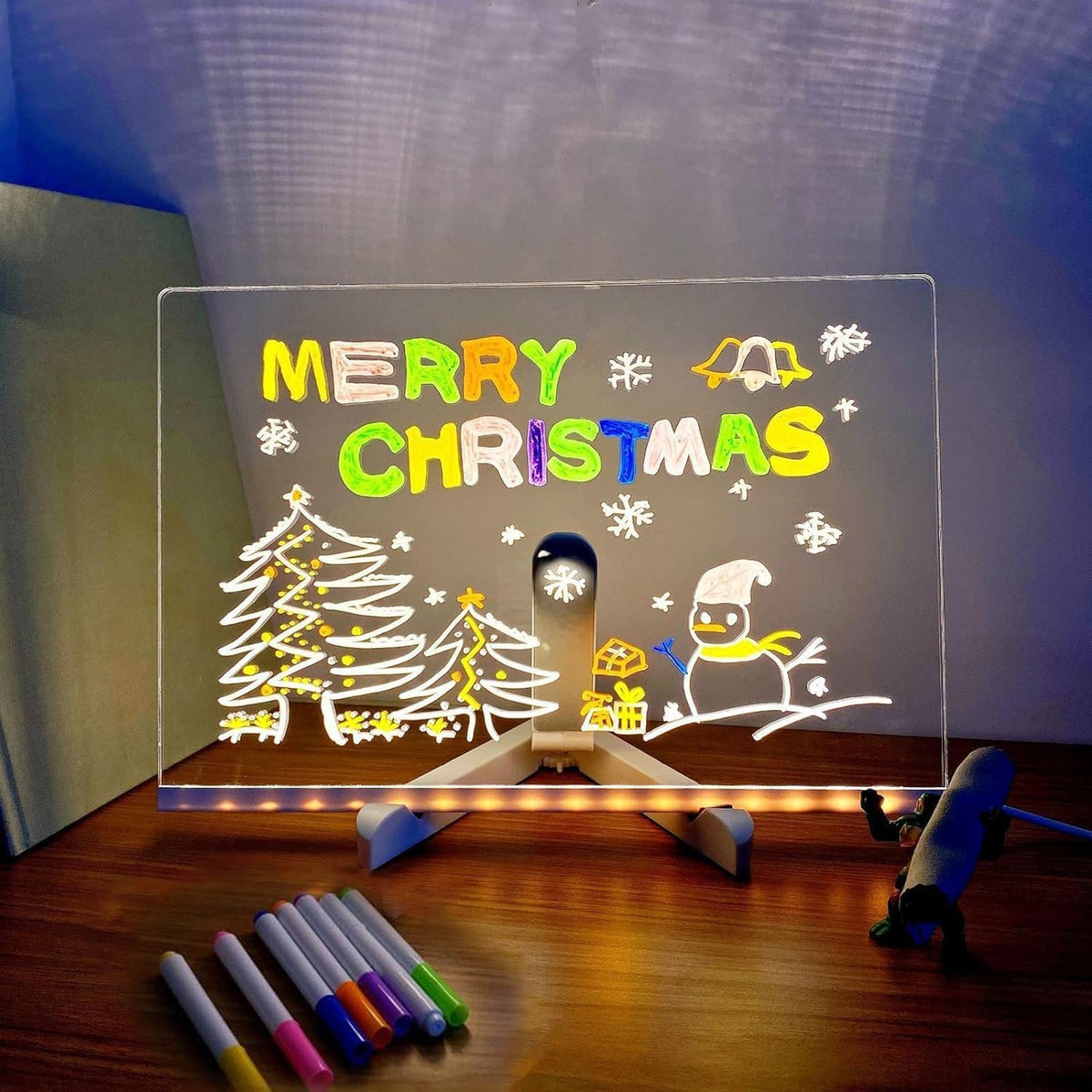LED Acrylic Message Board with Stand – Reusable Light-Up Drawing & Writing Sign with Fluorescent Markers