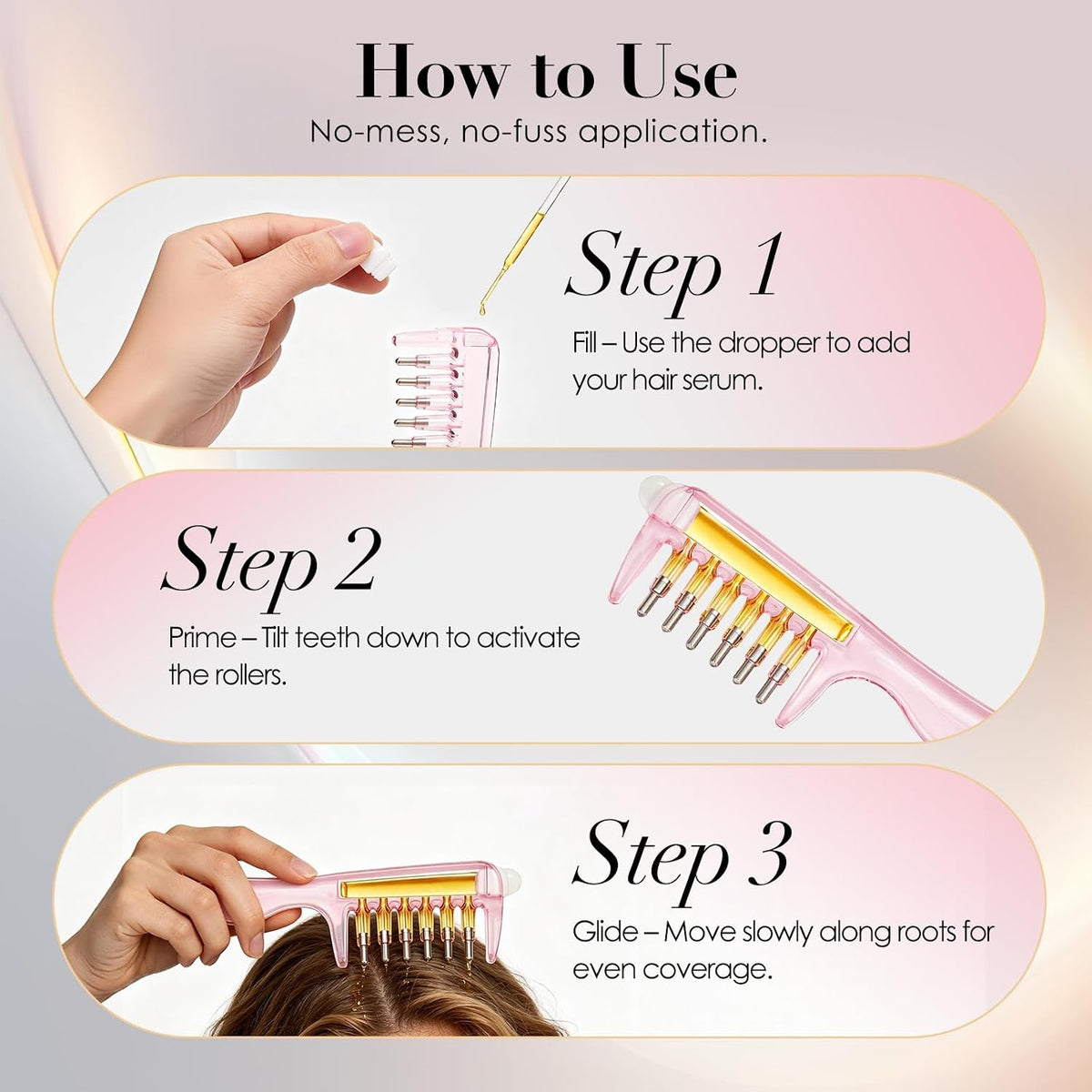 Refillable Scalp Serum Applicator Comb – Multi-Roller Hair Oil Dispenser for Precise Root & Scalp Care