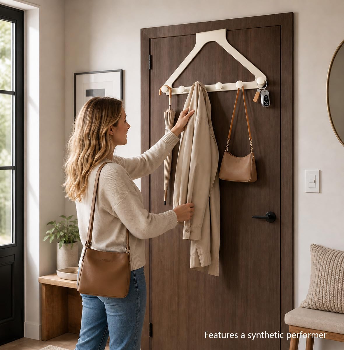 Over-the-Door Hanger Rack with 6 Hooks – No-Drill Space-Saving Organizer for Coats, Bags, Towels, Keys and Clothes Hangers