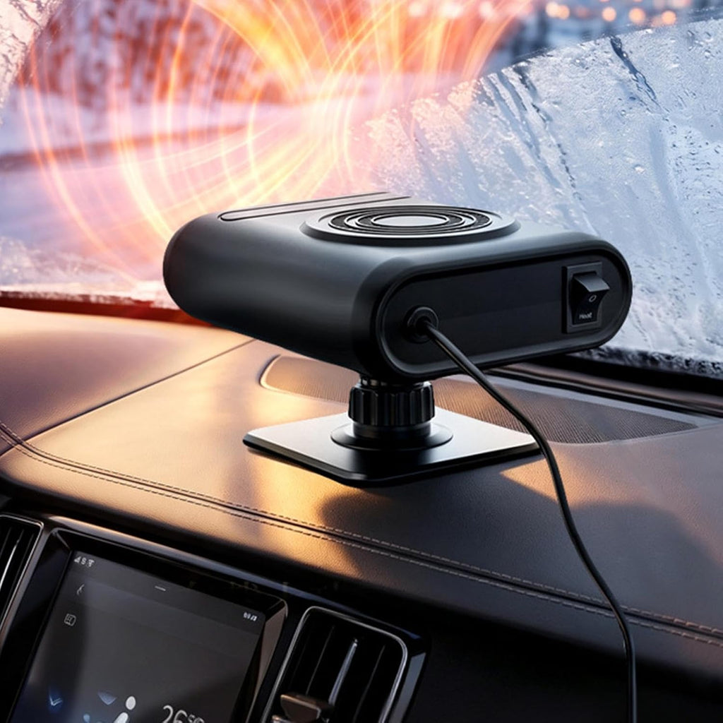 12V Portable Car Heater & Defogging Fan – 120W Three-Setting Dashboard Heater with Adjustable Mount for Winter Driving