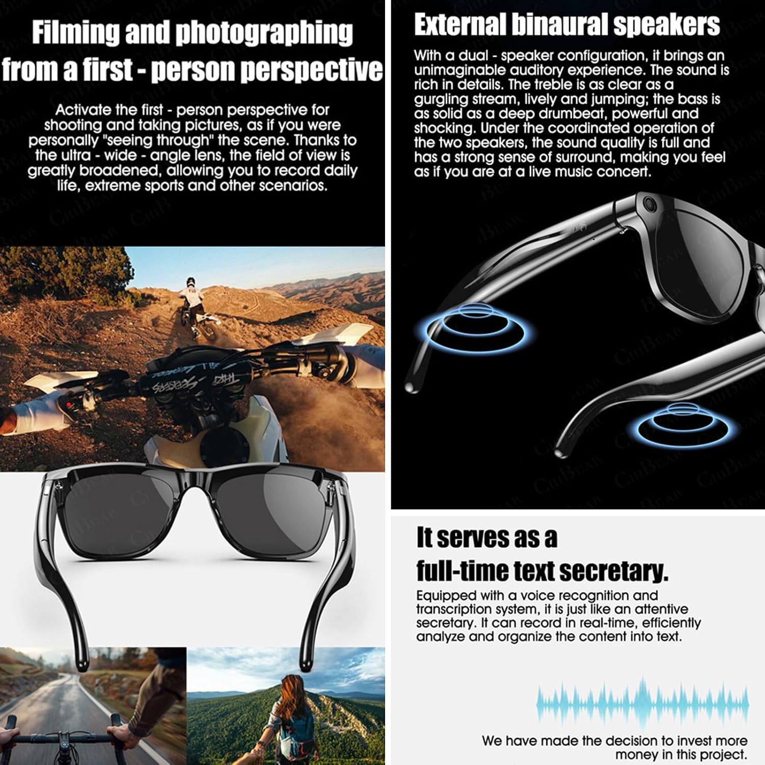 AI Smart Glasses with 8MP Camera | Real-Time Translation, AI Object Recognition, Bluetooth Calls & Music