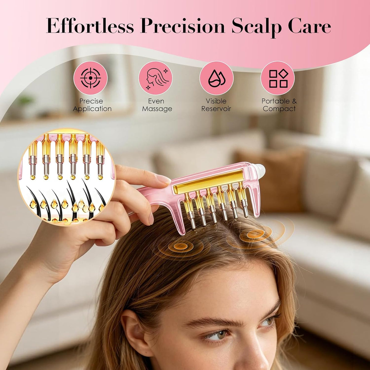 Refillable Scalp Serum Applicator Comb – Multi-Roller Hair Oil Dispenser for Precise Root & Scalp Care