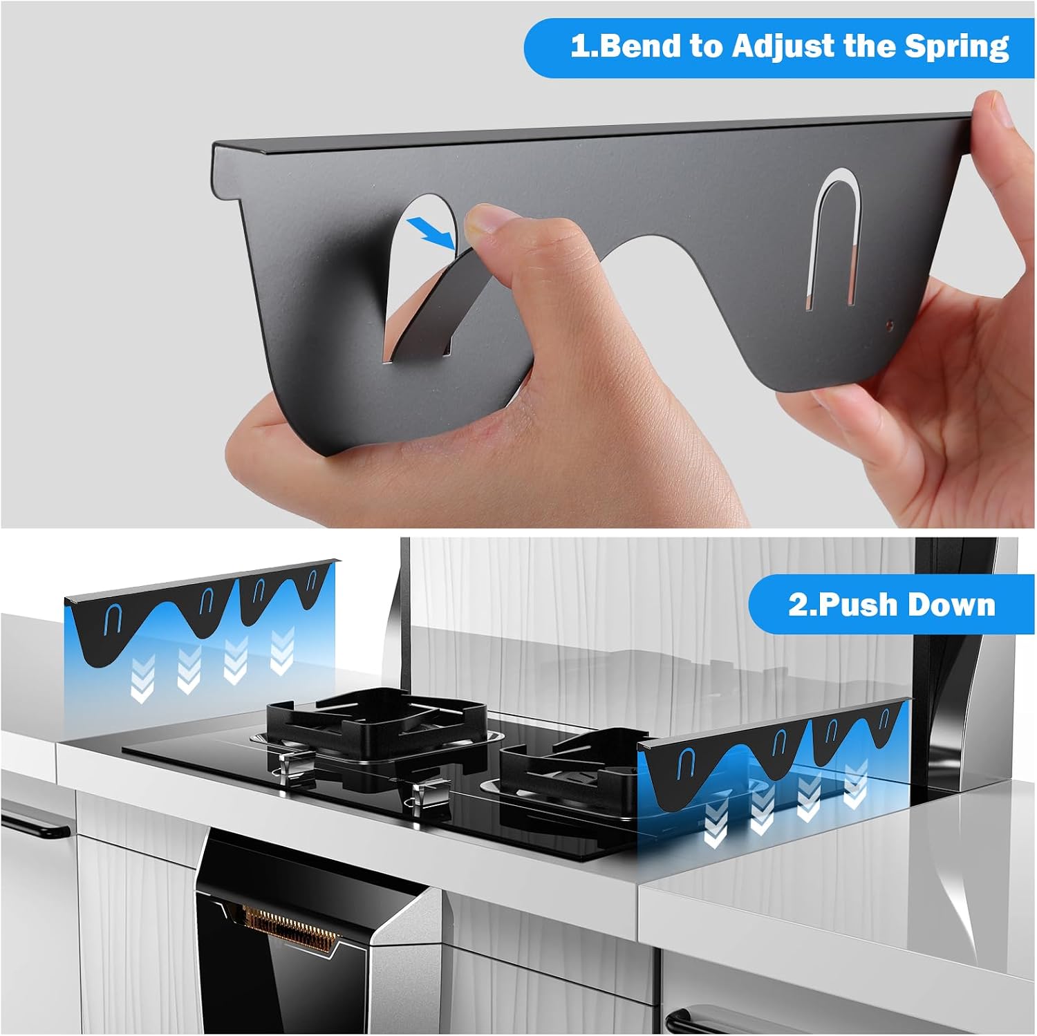 Stainless Steel Stove Gap Covers,Stove Gap Filler,kitchen stove counter gap cover,Easy to Clean Gap Filler,Easy retractable Length 13.8" to 27.6",Black(2PCS)