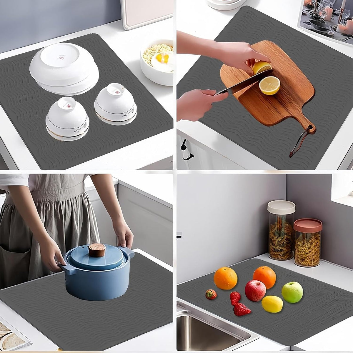 Stop Wet, Cluttered Countertops – Extra-Large Silicone Dish Drying Mat｜Raised Drainage Ridges, Non-Slip Flexible Design for Dishes, Cookware, Coffee Stations & More
