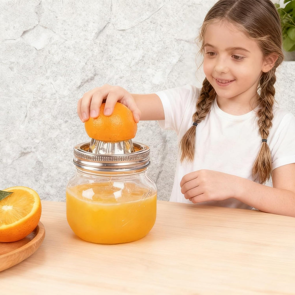 Stainless Steel Mason Jar Juicer Lid with Citrus Reamer - Manual Lemon Squeezer for Wide Mouth Jars