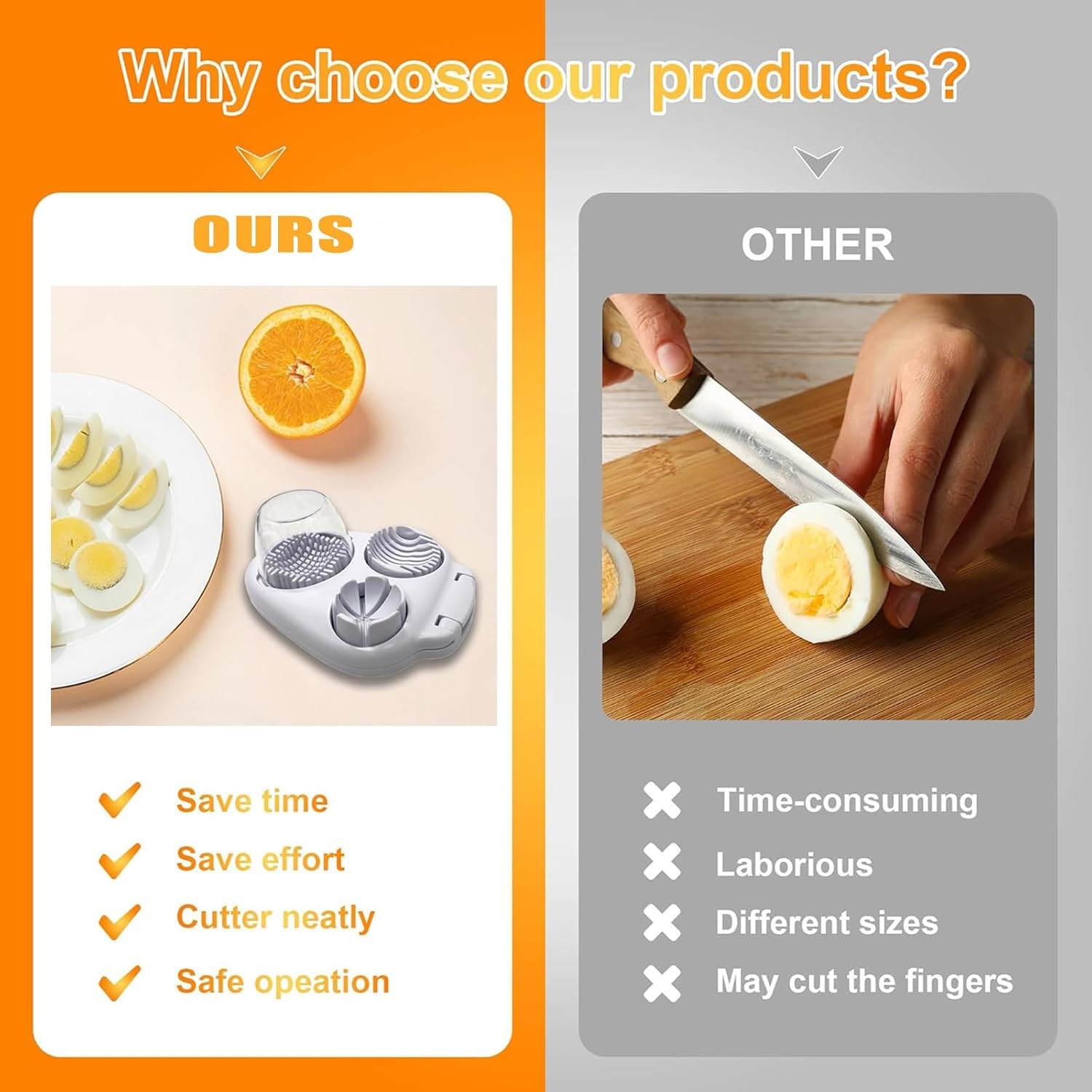 3 in 1 egg slicer for hard boiled eggs heavy duty with Stainless Steel Wires,3 Slice Modes Egg Cutter, Press-type Kitchen Chopper Breaker Tool for Strawberry, Mushroom, Grape, Cherry Tomato
