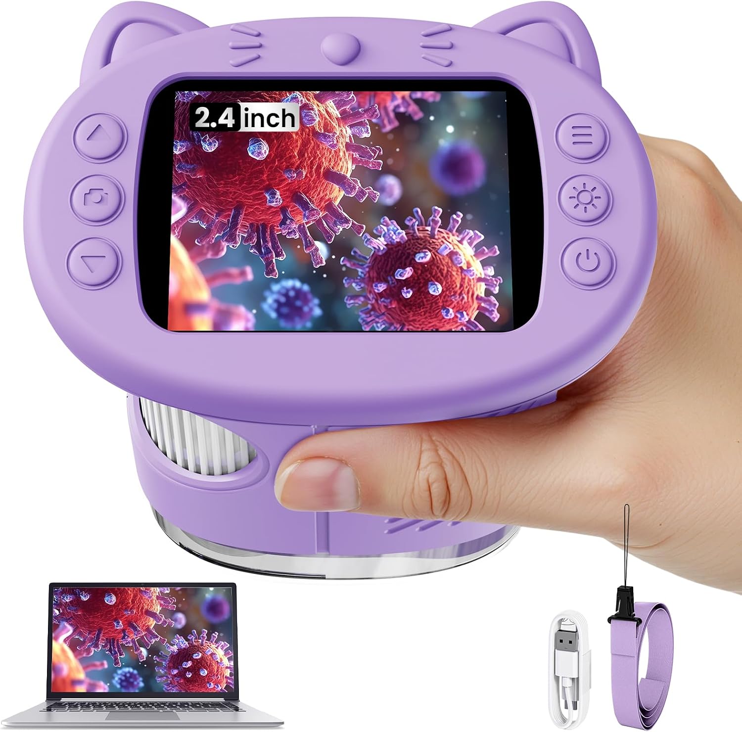 Microscopio para niños, microscopio digital de 2.4 pulgadas con aumento de 1000X, cámara de mano, mini lupa de bolsillo, juguetes educativos de regalos de cumpleaños de Navidad para mayores de 3