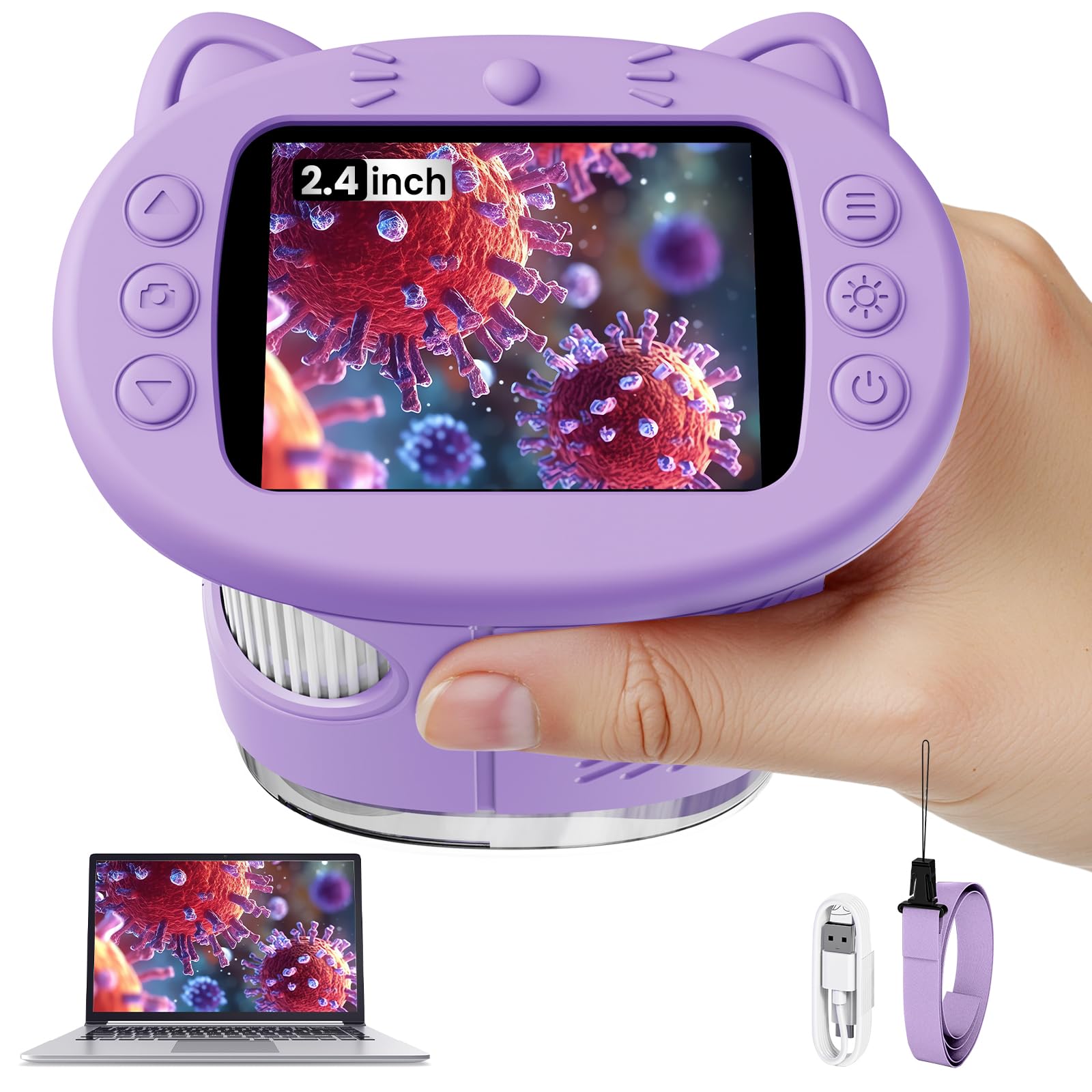 Microscopio para niños, microscopio digital de 2.4 pulgadas con aumento de 1000X, cámara de mano, mini lupa de bolsillo, juguetes educativos de regalos de cumpleaños de Navidad para mayores de 3