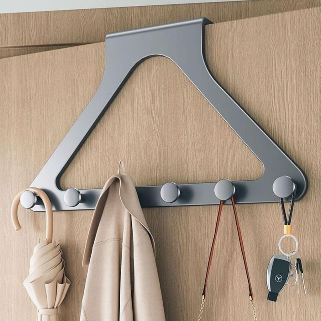 Over-the-Door Hanger Rack with 6 Hooks – No-Drill Space-Saving Organizer for Coats, Bags, Towels, Keys and Clothes Hangers