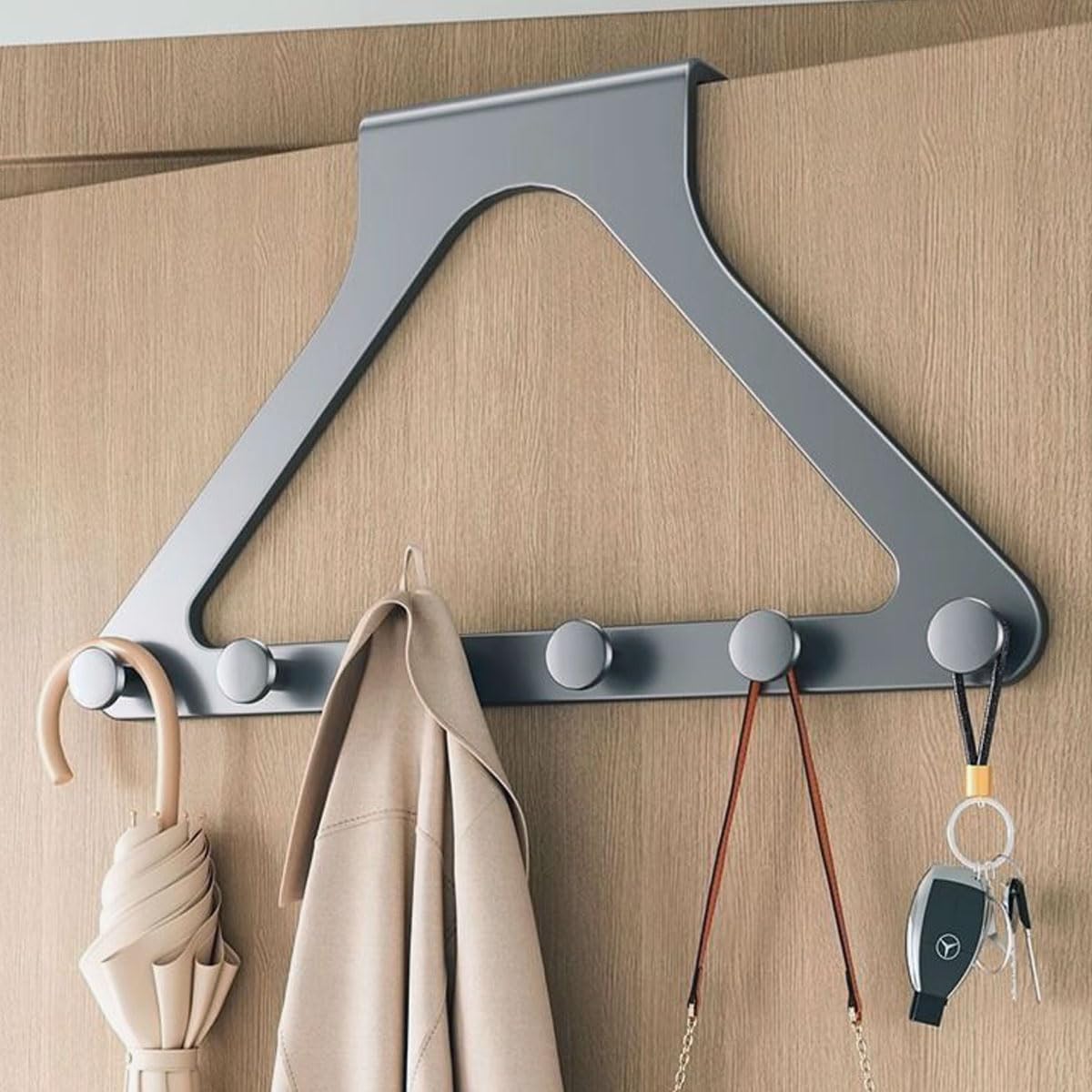 Over-the-Door Hanger Rack with 6 Hooks – No-Drill Space-Saving Organizer for Coats, Bags, Towels, Keys and Clothes Hangers