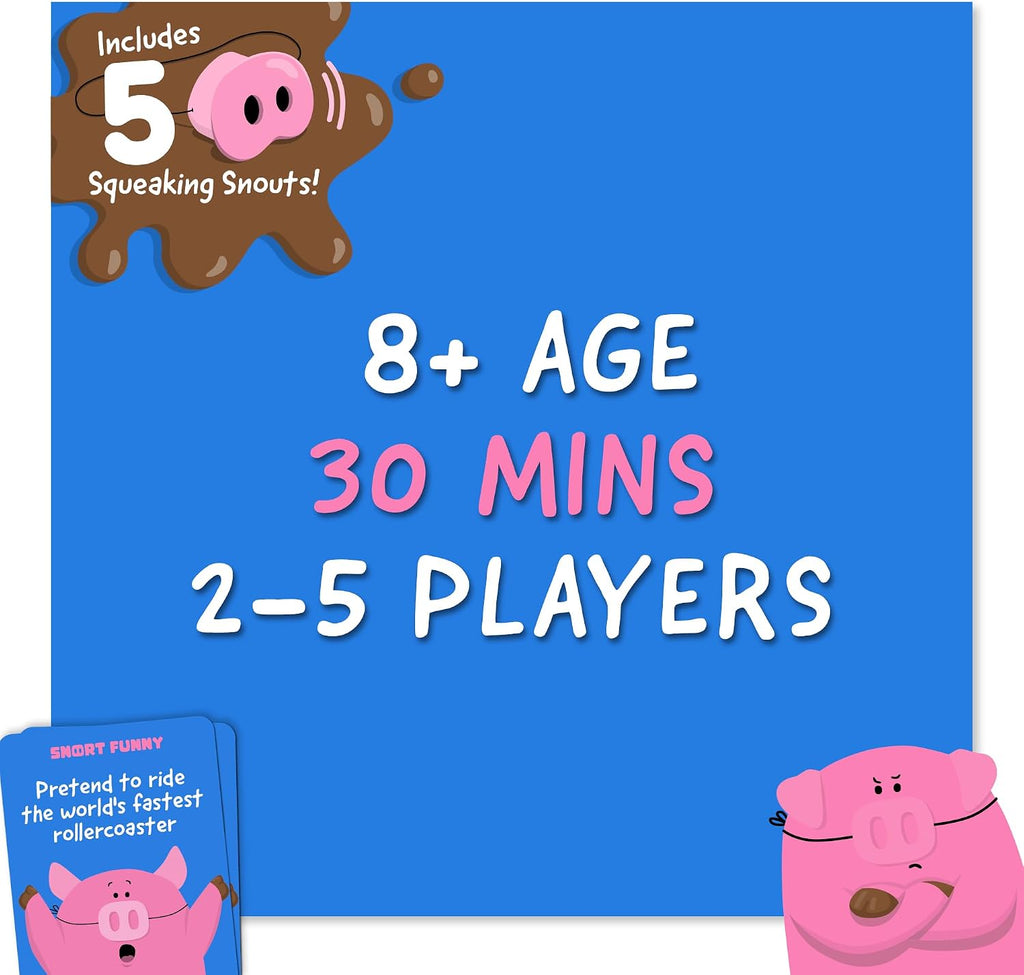 Snort Funny – If You Laugh, You Lose Party Game | 150 Challenge Cards, 5 Pig Snouts & Mud Tokens | Fun Family Game for Kids, Adults, Friends & Game Nights