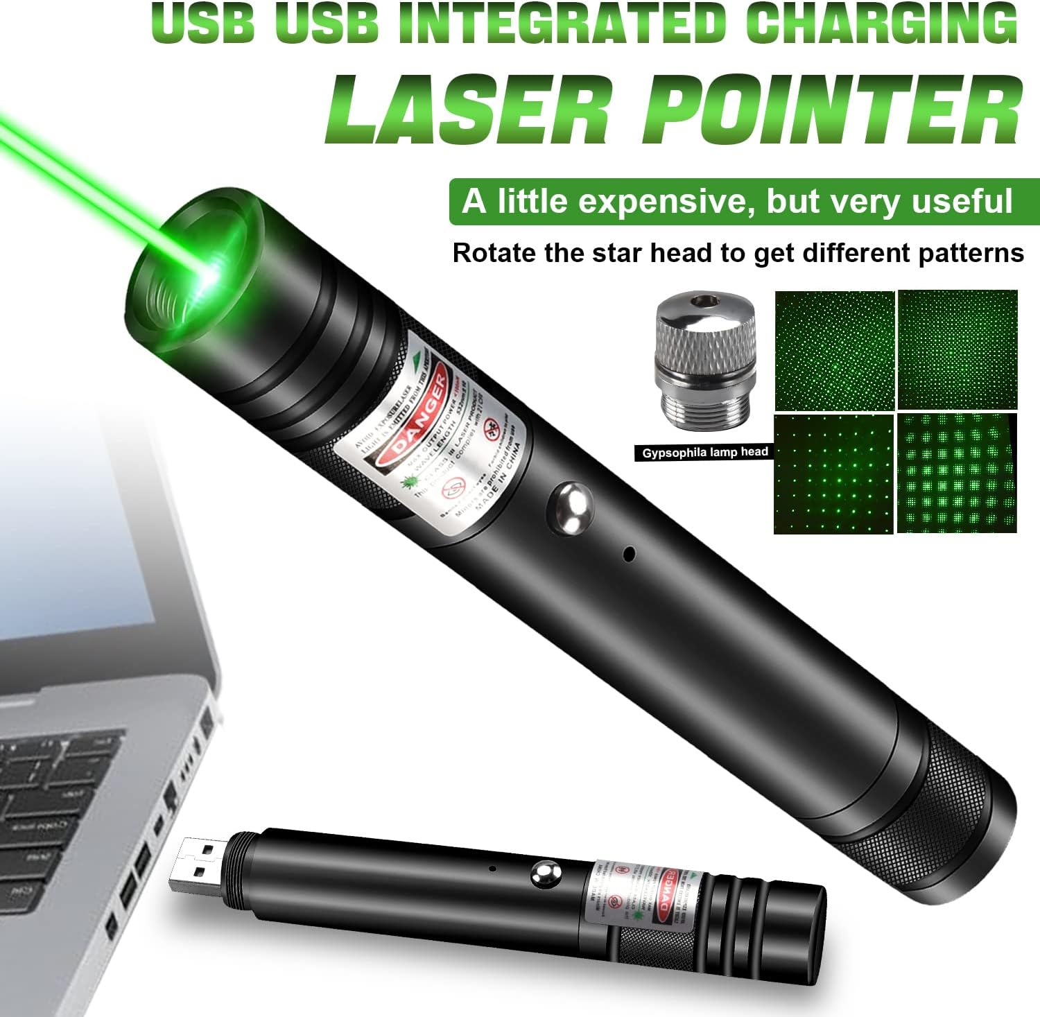 LUEIIN Green Laser Pointer for Presentations – Bright Green Laser Beam, USB Rechargeable, Lightweight Presenter Clicker for Teaching, Meetings & Conferences