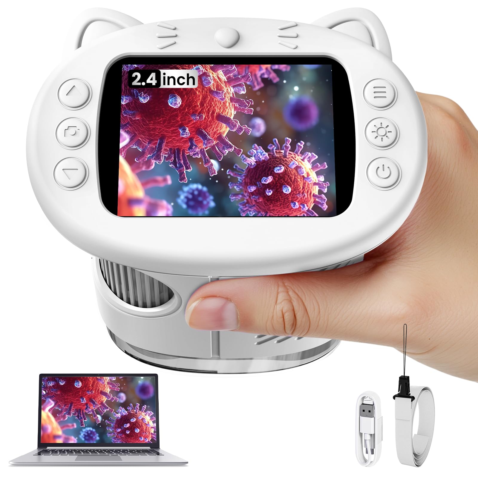 Microscopio para niños, microscopio digital de 2.4 pulgadas con aumento de 1000X, cámara de mano, mini lupa de bolsillo, juguetes educativos de regalos de cumpleaños de Navidad para mayores de 3