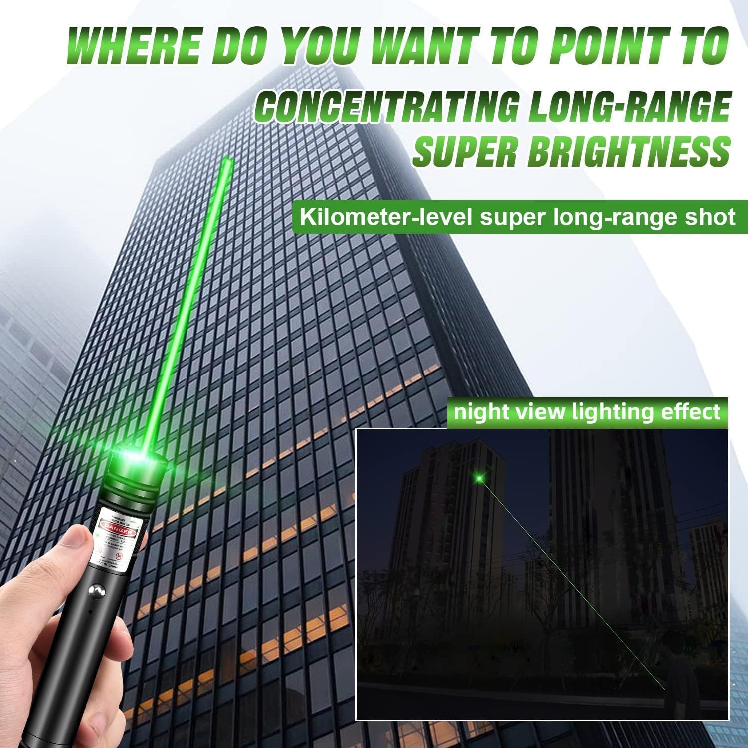 LUEIIN Green Laser Pointer for Presentations – Bright Green Laser Beam, USB Rechargeable, Lightweight Presenter Clicker for Teaching, Meetings & Conferences