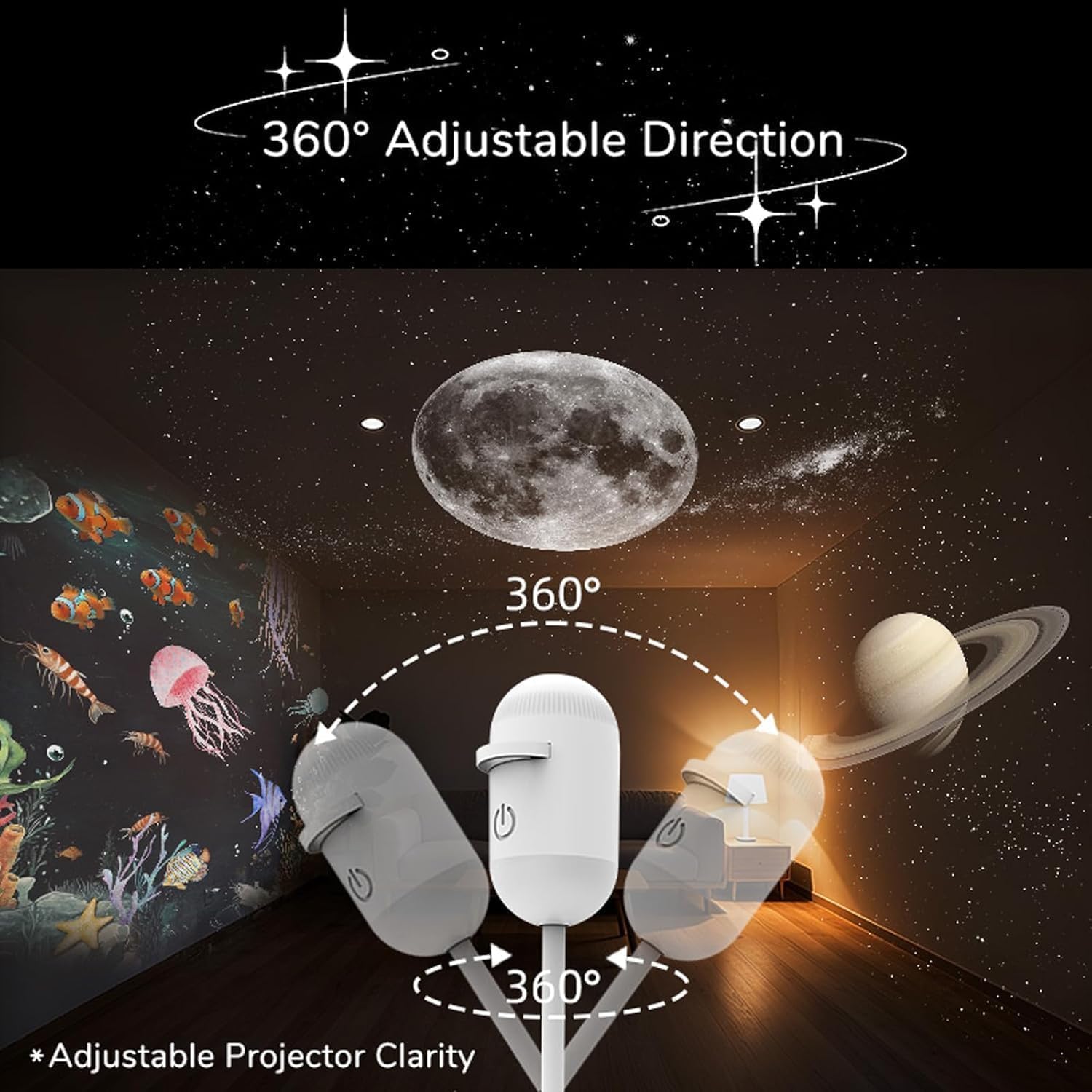 USB Starry Sky Projector Night Light – 3-in-1 / 6-in-1 / 12-in-1 / 24-in-1 Galaxy Light Projector with Replaceable Film Discs for Bedroom & Kids Room Decor