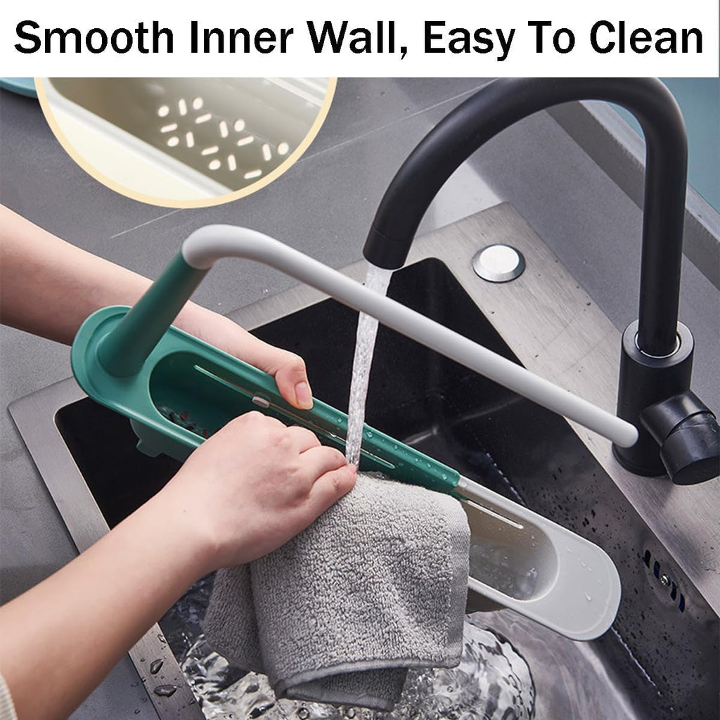 Stop the Sink-Side Clutter – Expandable Over-Sink Organizer & Towel Drying Rack｜Adjustable 12.6–17.7 in Design with Raised Towel Bar, Drainage Slots and Tool-Free Installation