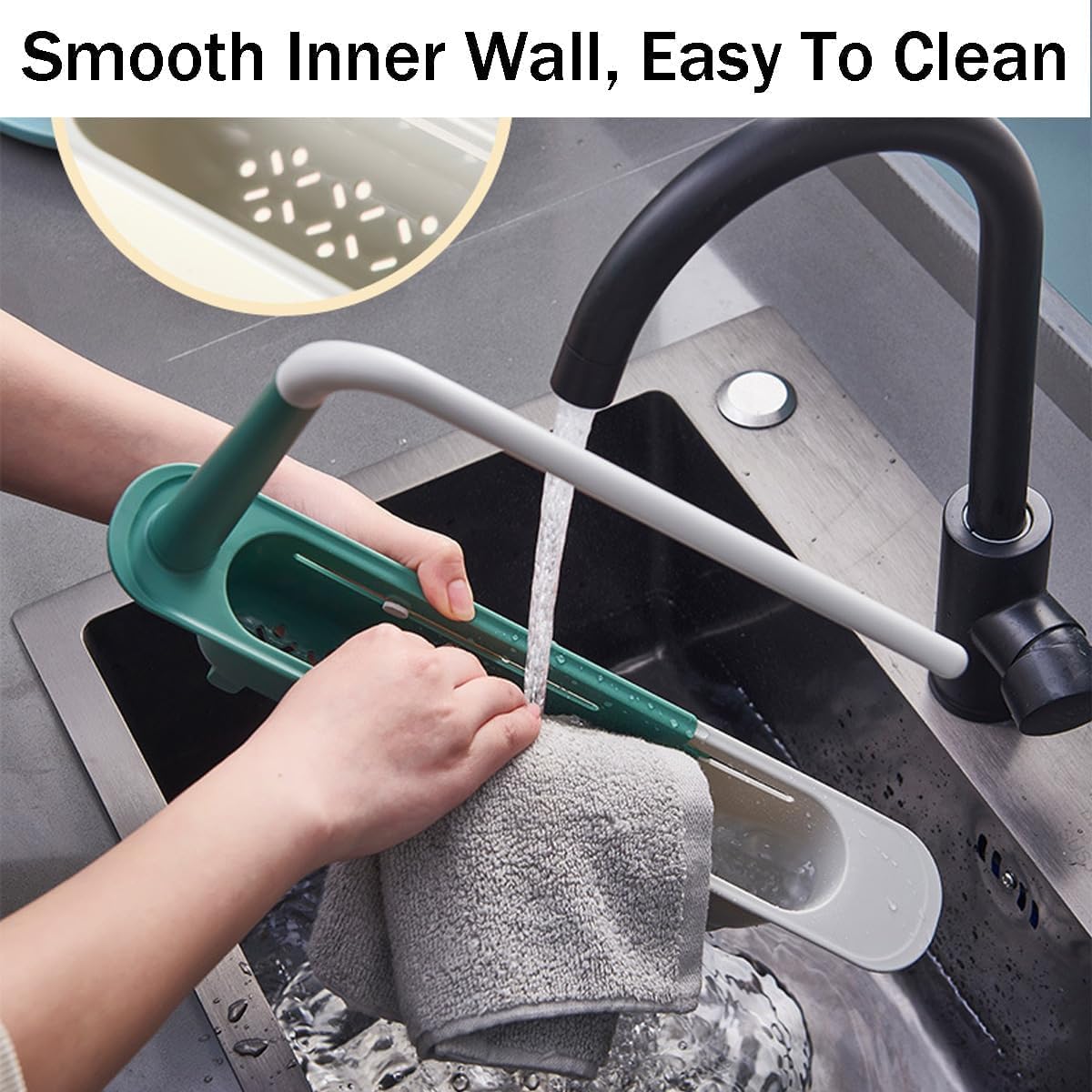 Stop the Sink-Side Clutter – Expandable Over-Sink Organizer & Towel Drying Rack｜Adjustable 12.6–17.7 in Design with Raised Towel Bar, Drainage Slots and Tool-Free Installation